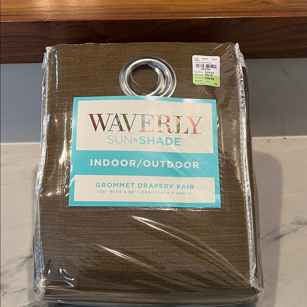 NWT Waverly Chocolate Brown Indoor/Outdoor 100” Drapery Pair